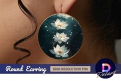 Elegant white lotus flowers Round Earring PNG Product Image 1
