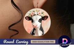 Cute cow calf with floral crown Round Earring PNG Product Image 1