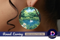 Swan on pond Round Earring PNG Product Image 1