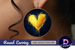 Golden heart dripping on dark blue Round Earring PNG Product Image 1
