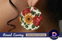 Roses and sunflowers circular floral Round Earring PNG Product Image 1