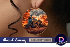 Steam train against sunset sky Round Earring PNG Product Image 1