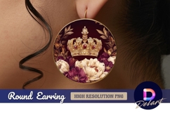 Golden crown with flowers Round Earring PNG Product Image 1