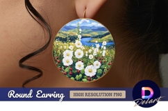 Floral meadow river mountain Round Earring PNG Product Image 1