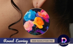 Colorful floral round painting Round Earring PNG Product Image 1