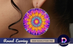 Colorful floral mandala pattern Round Earring PNG Product Image 1