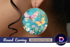 Painted butterflies and flowers Round Earring PNG Product Image 1