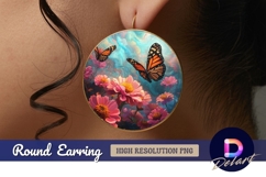 Butterflies and pink flowers Round Earring PNG Product Image 1