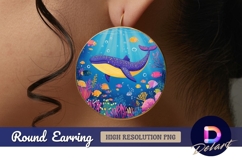 Whale shark and coral reef Round Earring PNG Product Image 1