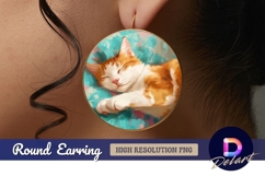 Sleeping ginger cat on turquoise Round Earring PNG Product Image 1