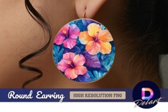 Watercolor hibiscus floral Round Earring PNG Product Image 1