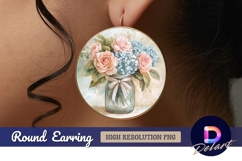 Watercolor roses and hydrangeas Round Earring PNG Product Image 1