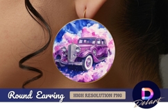 Purple classic car watercolor on cloud Round Earring PNG Product Image 1