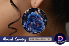 Elegant blue roses and butterflies Round Earring PNG Product Image 1