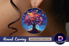 Butterfly tree fantasy colorful magical Round Earring PNG Product Image 1