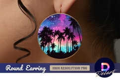 Palm trees silhouette with colorful starry Round Earring PNG Product Image 1