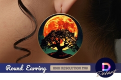 Tree silhouette beneath a fiery full moon Round Earring PNG Product Image 1