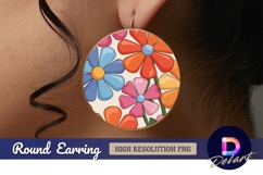 Colorful retro floral pattern Round earring png Product Image 1