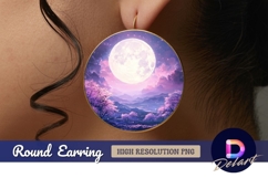 Full moon over cherry blossom landscape Round Earring PNG Product Image 1