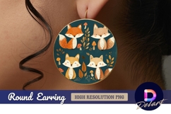 Cute foxes and mushrooms vector Round Earring PNG Product Image 1