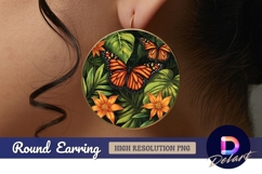 Monarch butterflies flowers and tropical Round Earring PNG Product Image 1