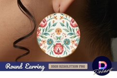 Watercolor floral pattern Round earring png Product Image 1