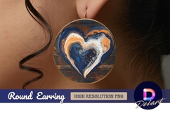 Fluid art heart on wooden background Round Earring PNG Product Image 1