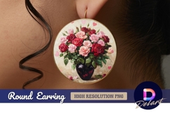 Roses in vase with hearts oil painting Round Earring PNG Product Image 1