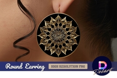 Golden floral mandala Round Earring PNG Product Image 1