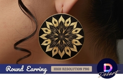 Golden floral mandala on black background Round Earring PNG Product Image 1