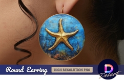 Golden starfish underwater textured art Round Earring PNG Product Image 1