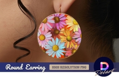 Colorful daisy flowers on red background Round Earring PNG Product Image 1