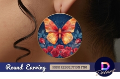 Butterfly and roses elegant square Round Earring PNG Product Image 1