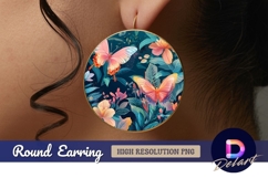 Tropical butterflies and flowers Round Earring PNG Product Image 1