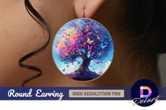 Colorful butterfly tree of life art Round Earring PNG Product Image 1