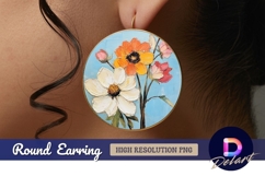 Floral bouquet oil painting Round Earring PNG Product Image 1