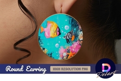 Colorful fish art in the coral reef Round Earring PNG Product Image 1