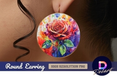 Watercolor rose flower with colorful Round Earring PNG Product Image 1