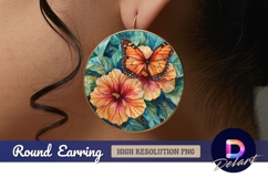 Monarch butterfly on hibiscus watercolor Round Earring PNG Product Image 1