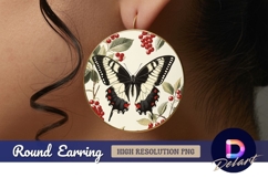 Butterfly and red berries vintage Round Earring PNG Product Image 1