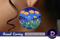 Oil painting of yellow poppies at night Round Earring PNG Product Image 1