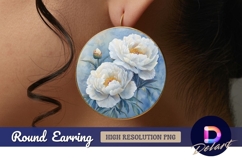 White peonies watercolor illustration with Round Earring PNG Product Image 1