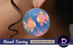 Two watercolor goldfish swimming in blue Round Earring PNG Product Image 1