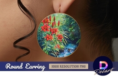 Red lilies alongside flowing river Round Earring PNG Product Image 1
