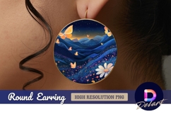 Night bloom butterflies over wavy hills Round Earring PNG Product Image 1