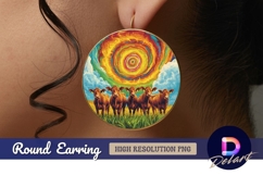 Psychedelic cows in field under swirling Round Earring PNG Product Image 1