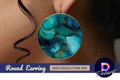 Emerald green and gold alcohol ink texture Round Earring PNG Product Image 1