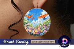 Birds flying above colorful flower field Round Earring PNG Product Image 1