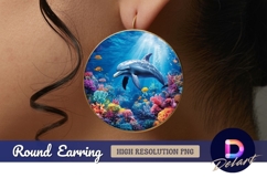 Dolphin swimming in a colorful coral Round Earring PNG Product Image 1