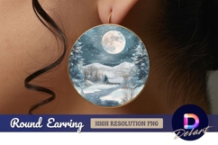 Snowy moonlit winter landscape Round Earring PNG Product Image 1